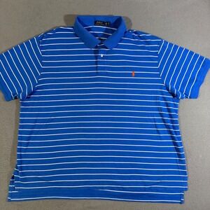 Polo Ralph Lauren Blue Striped Classic‎ Fit Short Sleeve Polo Shirt Men's  4XB